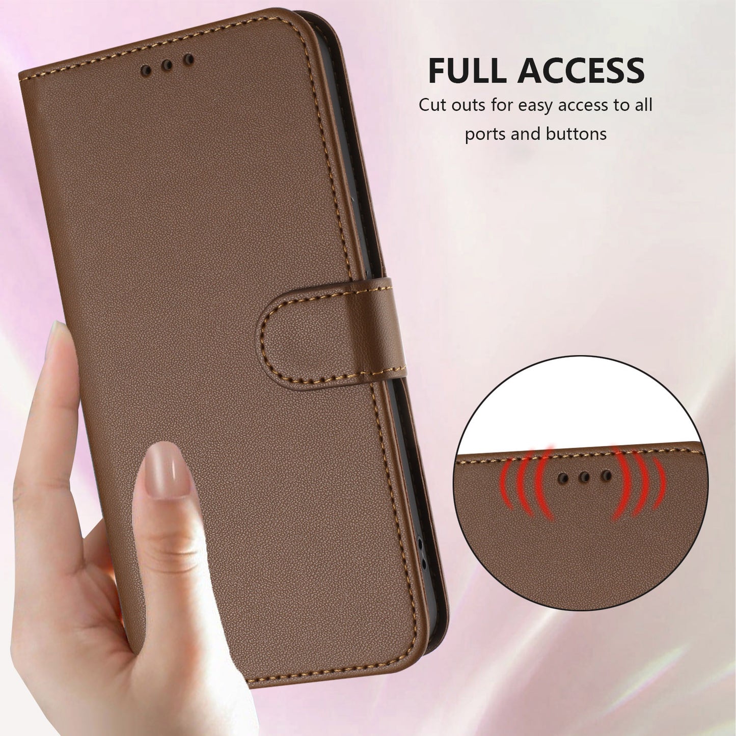 For iPhone 17 Pro Max Leather Case Wallet Stand Phone Cover with Wrist Strap - Brown