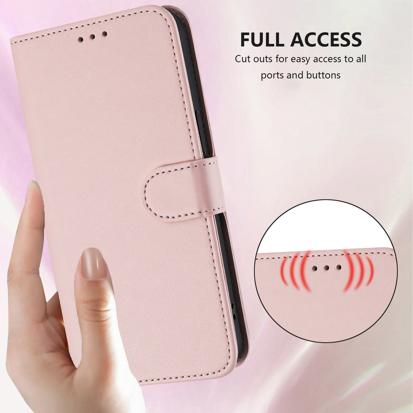 For iPhone 17 Pro Max Leather Case Wallet Stand Phone Cover with Wrist Strap - Pink