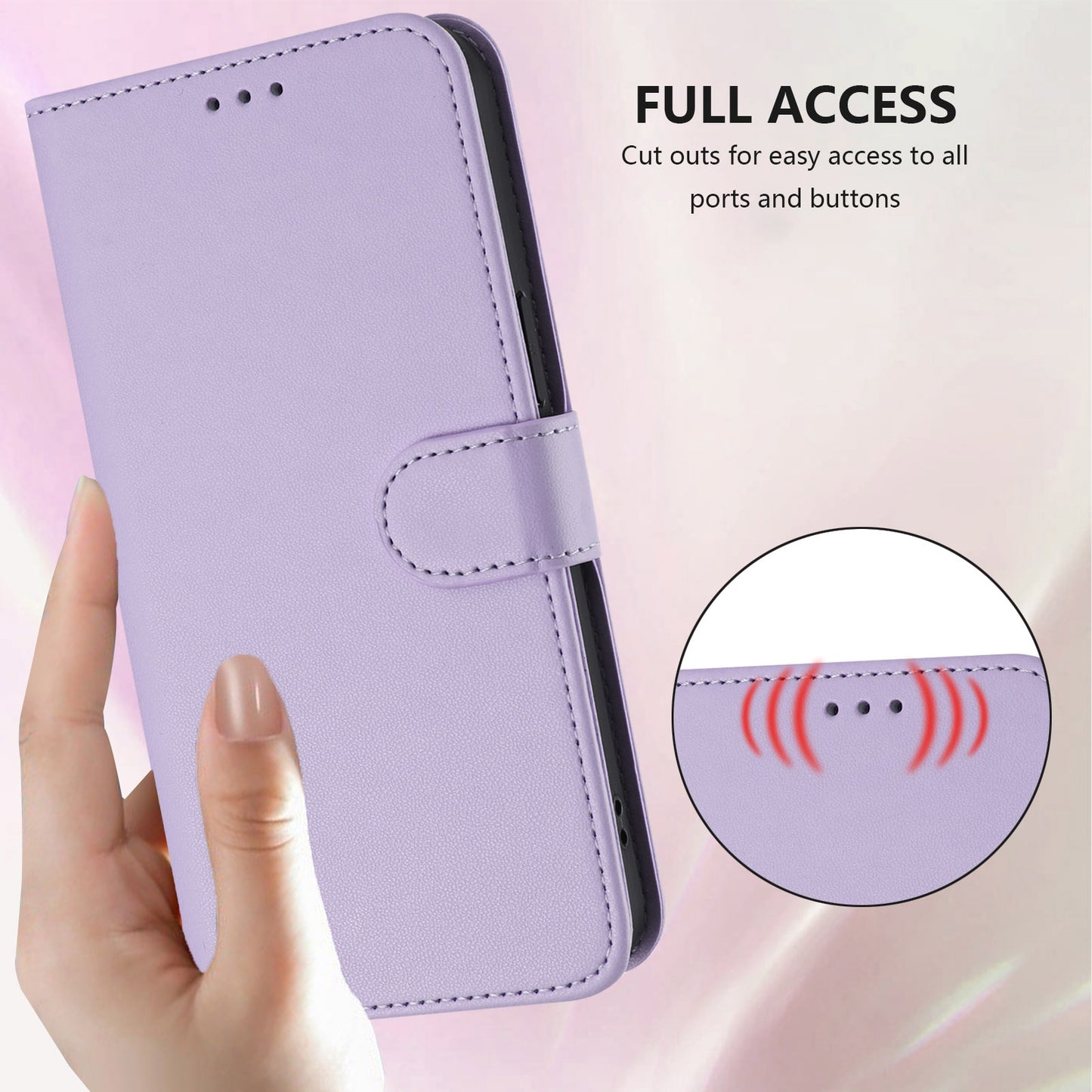 For iPhone 17 Pro Max Leather Case Wallet Stand Phone Cover with Wrist Strap - Light Purple