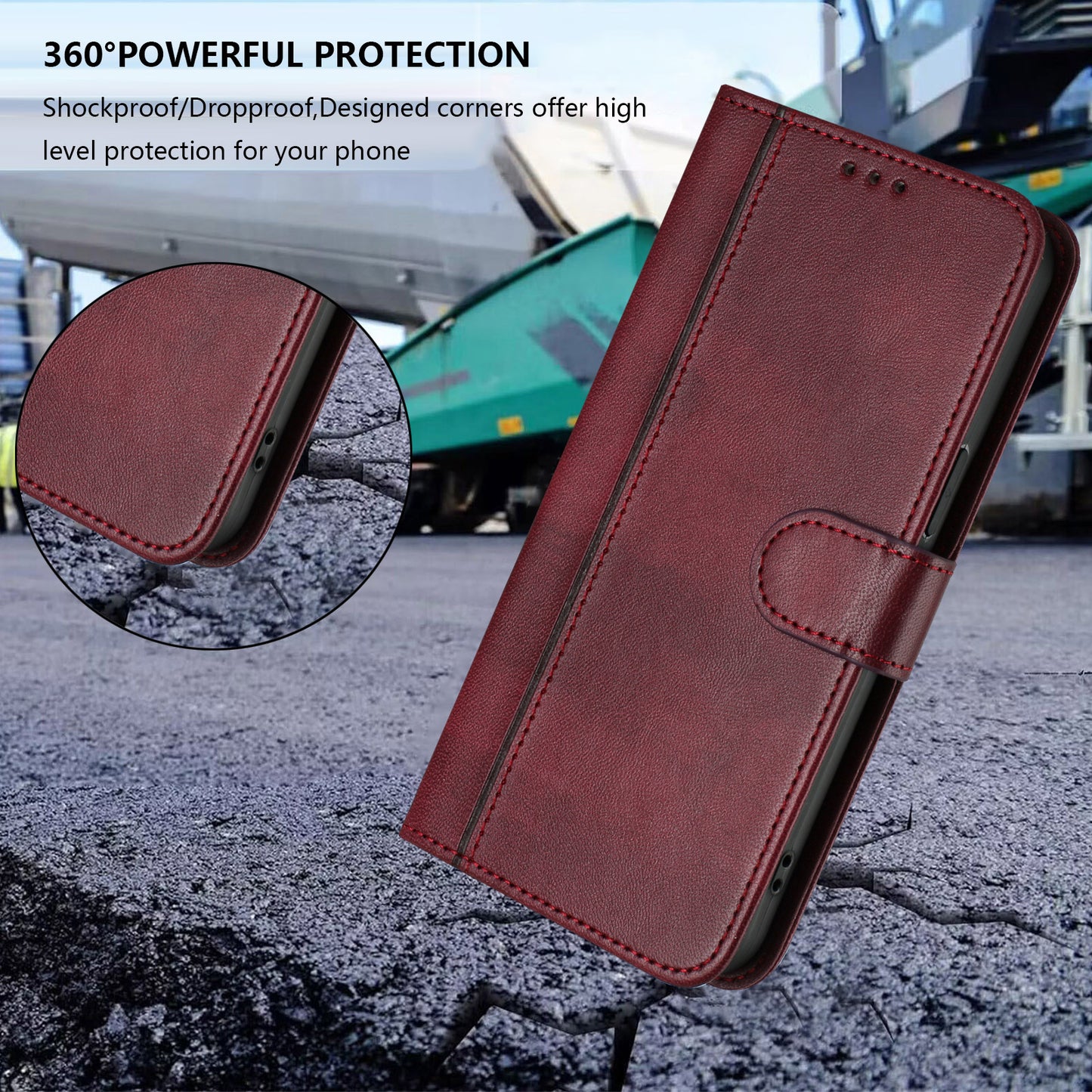 For iPhone 17 Pro Max Cases Wallet Stand Retro Texture Leather Phone Cover with Lanyard - Wine Red