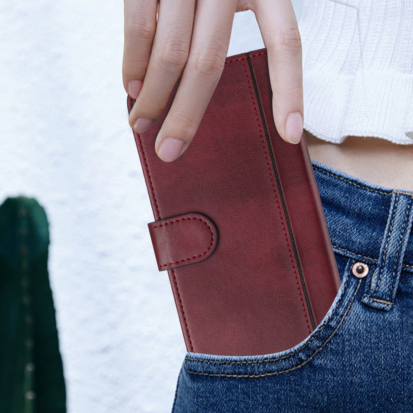For iPhone 17 Pro Max Cases Wallet Stand Retro Texture Leather Phone Cover with Lanyard - Wine Red