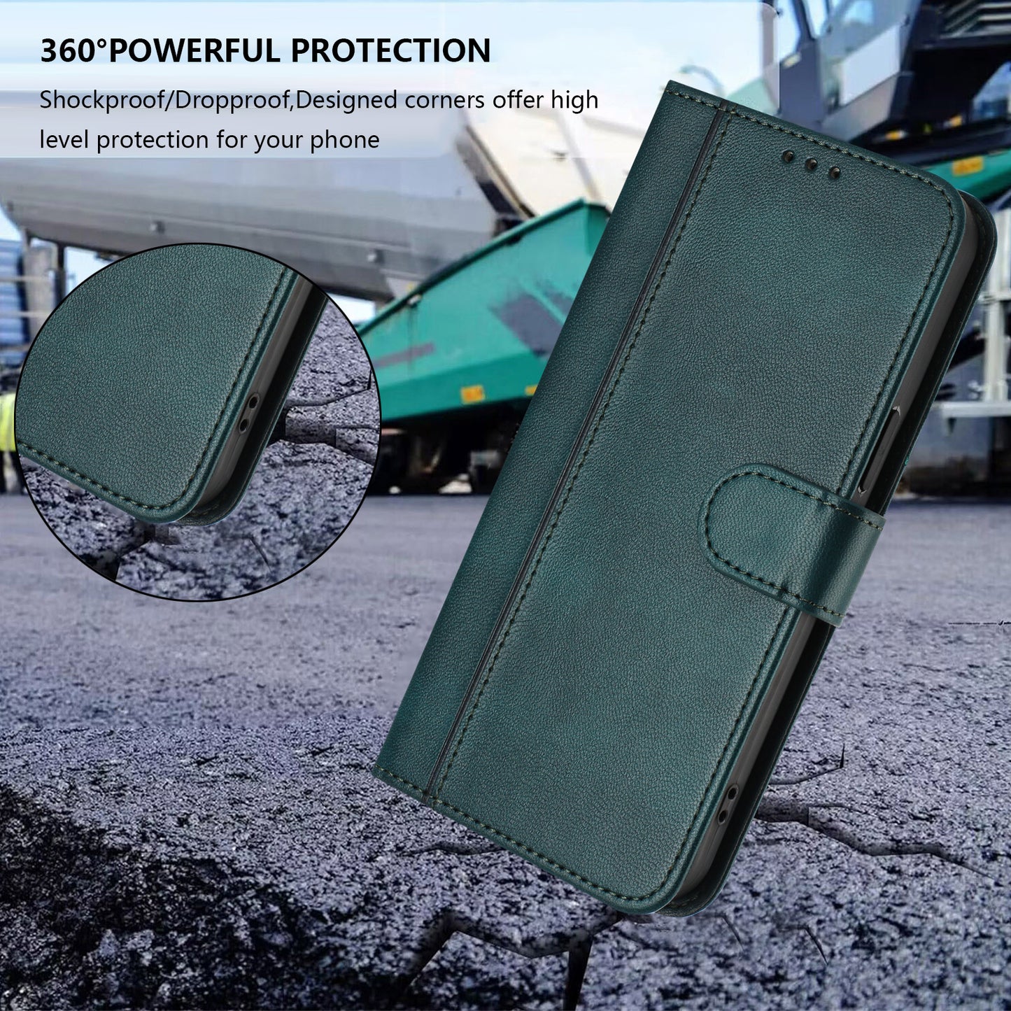 For iPhone 17 Pro Max Cases Wallet Stand Retro Texture Leather Phone Cover with Lanyard - Dark Green