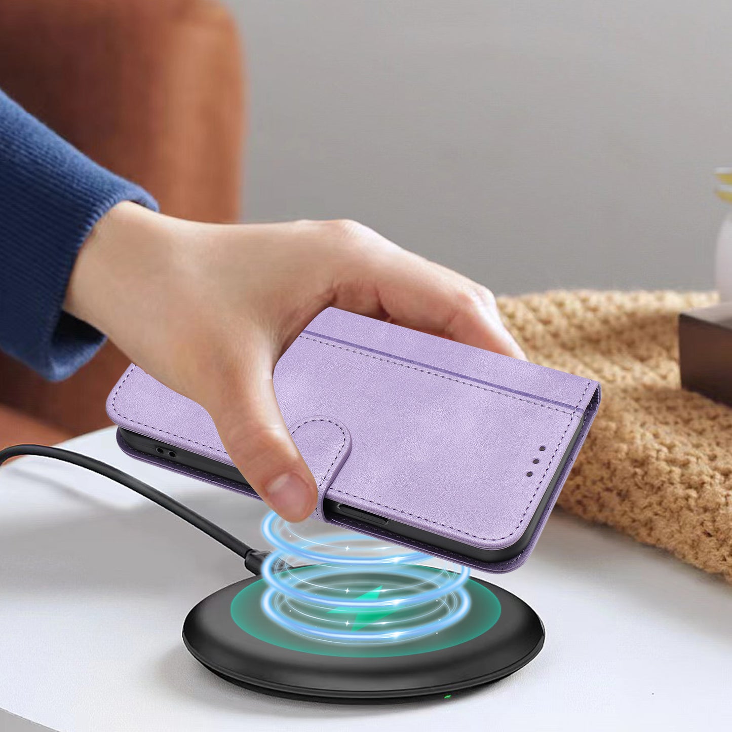 For iPhone 17 Pro Max Cases Wallet Stand Retro Texture Leather Phone Cover with Lanyard - Light Purple