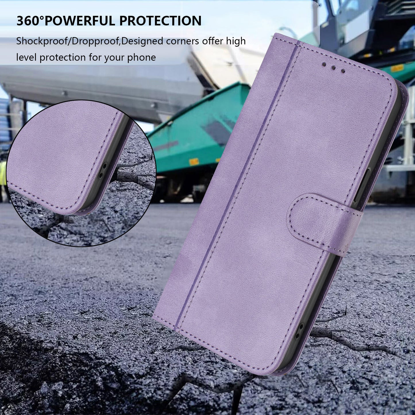 For iPhone 17 Pro Max Cases Wallet Stand Retro Texture Leather Phone Cover with Lanyard - Light Purple
