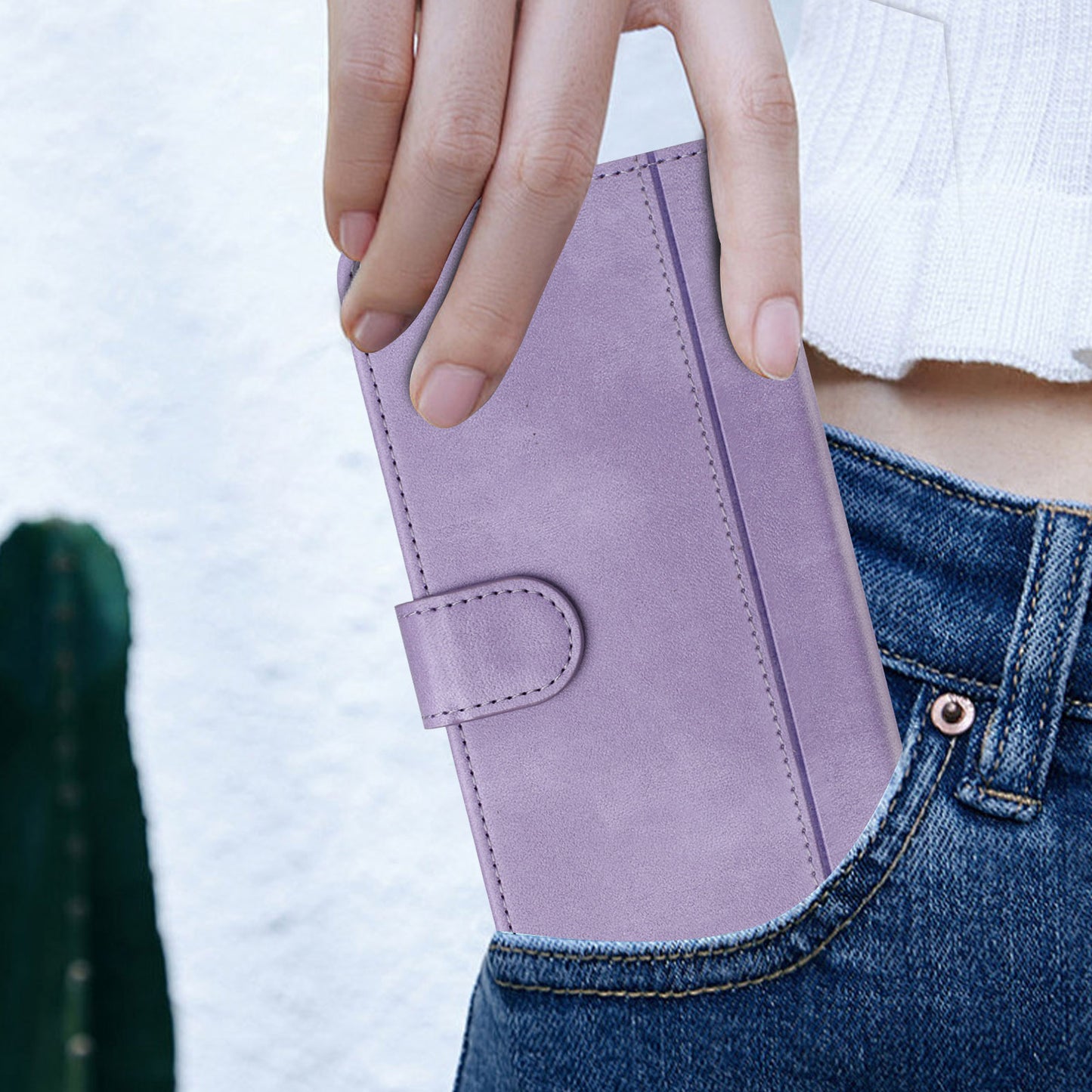 For iPhone 17 Pro Max Cases Wallet Stand Retro Texture Leather Phone Cover with Lanyard - Light Purple