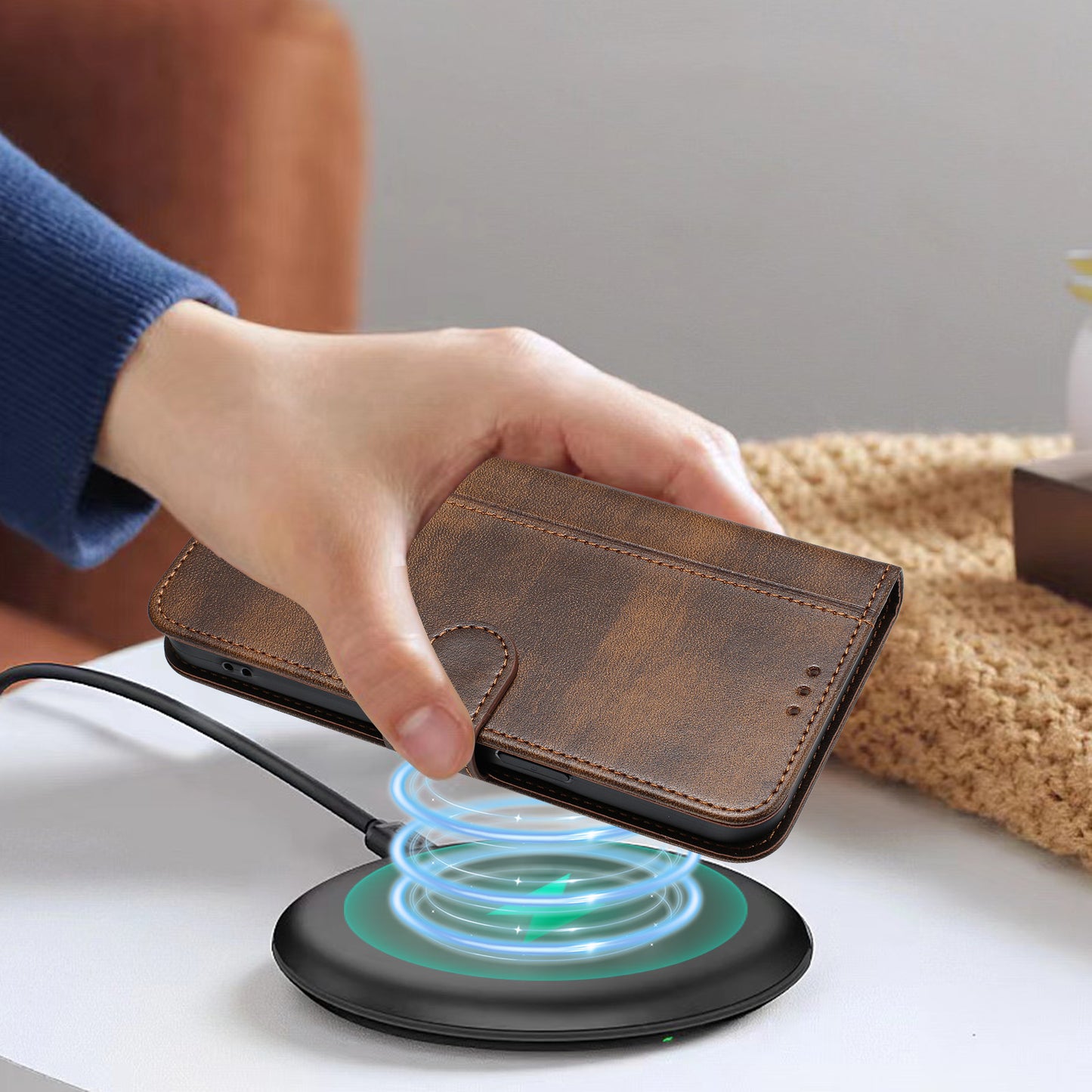 For iPhone 17 Pro Max Cases Wallet Stand Retro Texture Leather Phone Cover with Lanyard - Brown