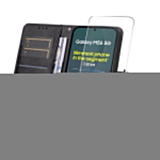 For Samsung Galaxy M56 5G PU Leather Wallet Case ENKAY HAT PRINCE Phone Stand Cover with Tempered Glass - Black