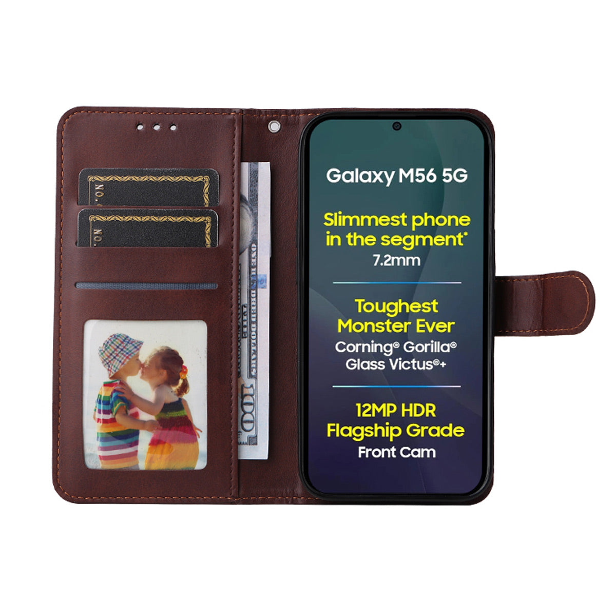 For Samsung Galaxy M56 5G PU Leather Wallet Case ENKAY HAT PRINCE Phone Stand Cover with Tempered Glass - Red