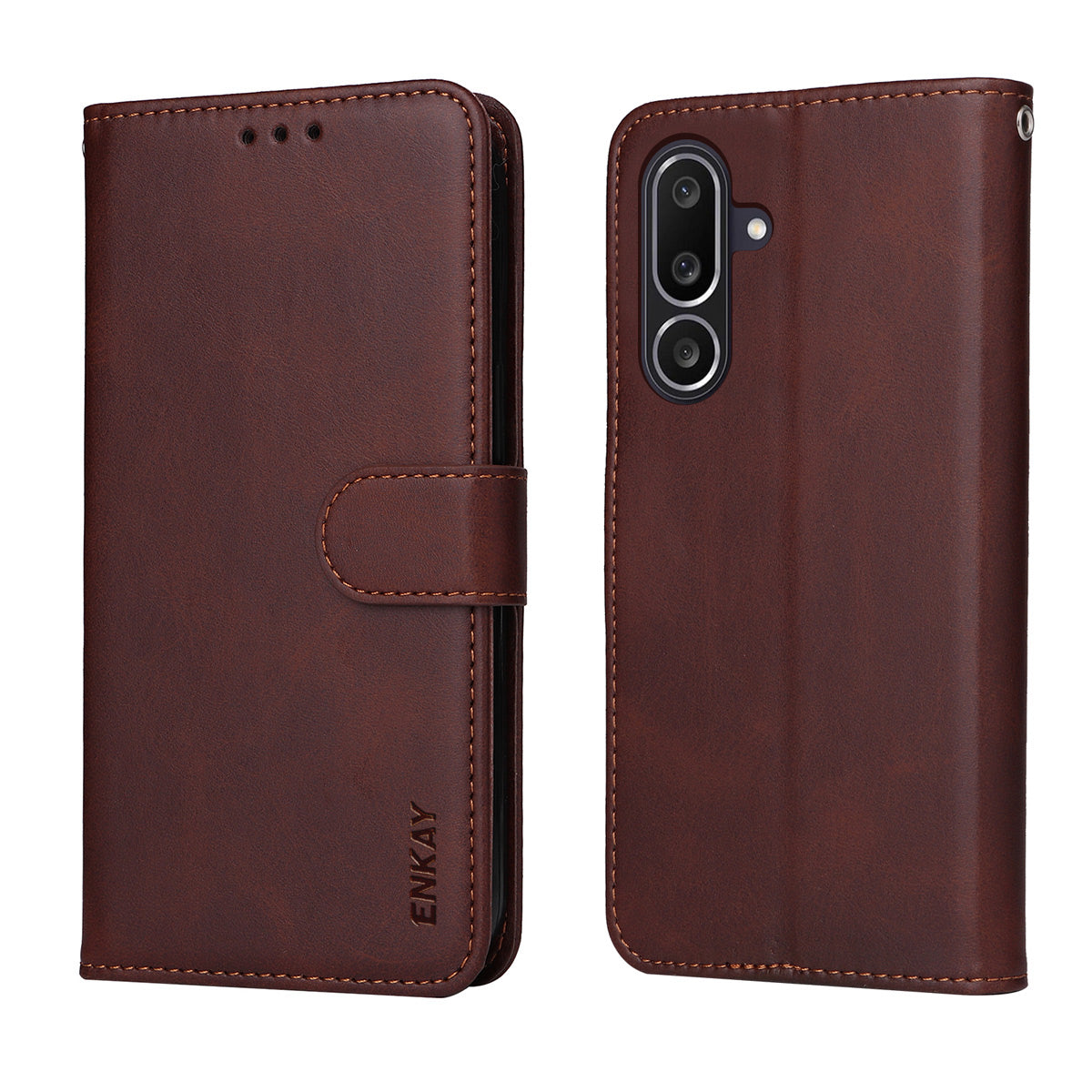 For Samsung Galaxy M56 5G PU Leather Wallet Case ENKAY HAT PRINCE Phone Stand Cover with Tempered Glass - Brown
