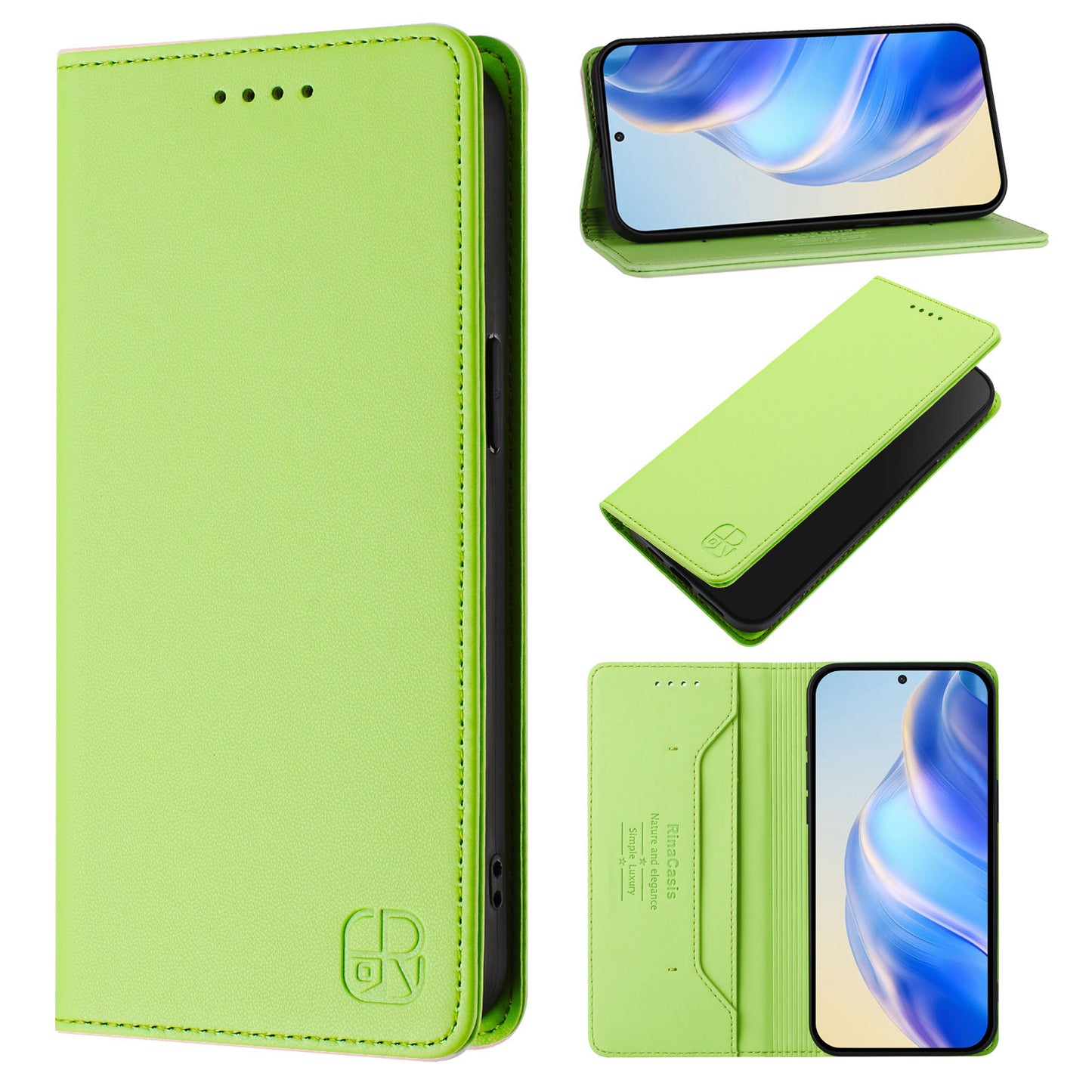 For iPhone 17 Pro Max Leather Case RINACASIS RC01 Phone Cover with RFID Blocking Wallet Stand - Green