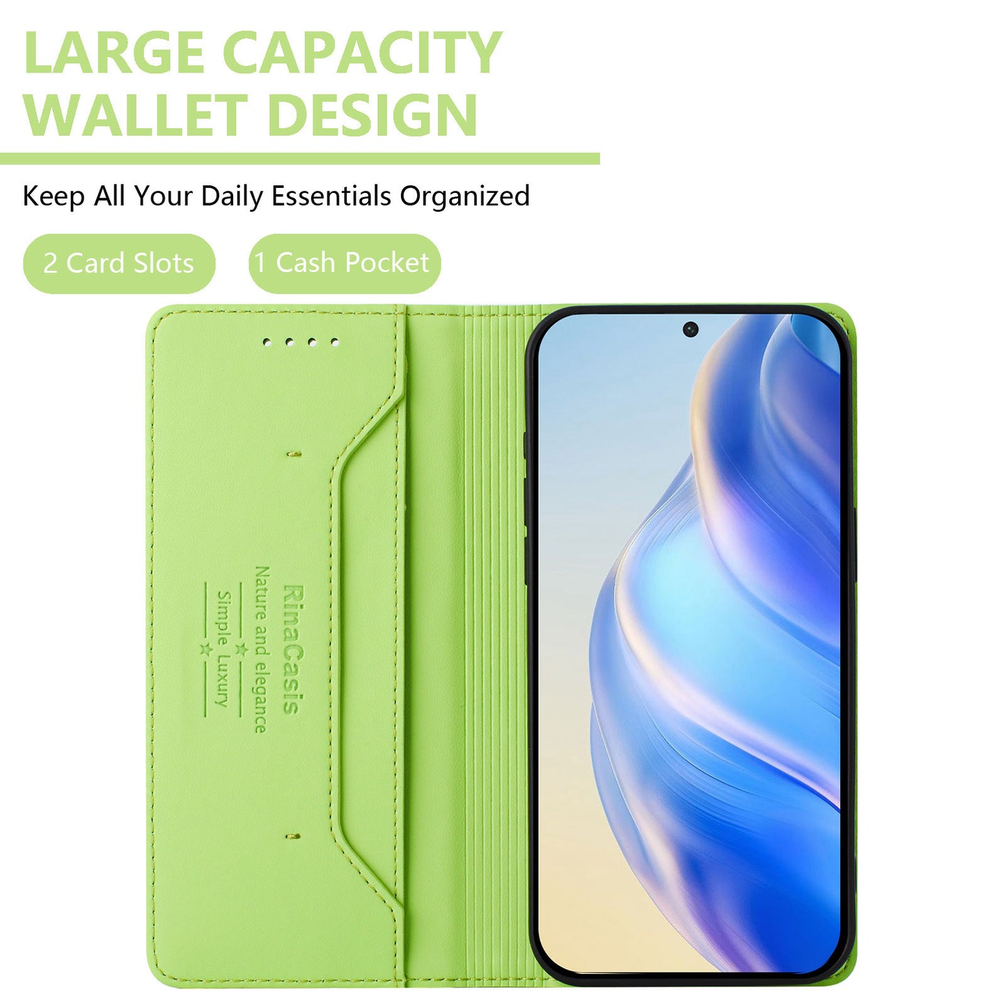 For iPhone 17 Pro Max Leather Case RINACASIS RC01 Phone Cover with RFID Blocking Wallet Stand - Green