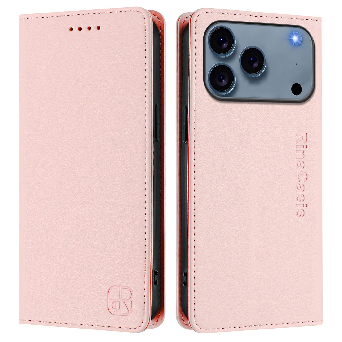For iPhone 17 Pro Max Leather Case RINACASIS RC01 Phone Cover with RFID Blocking Wallet Stand - Pink