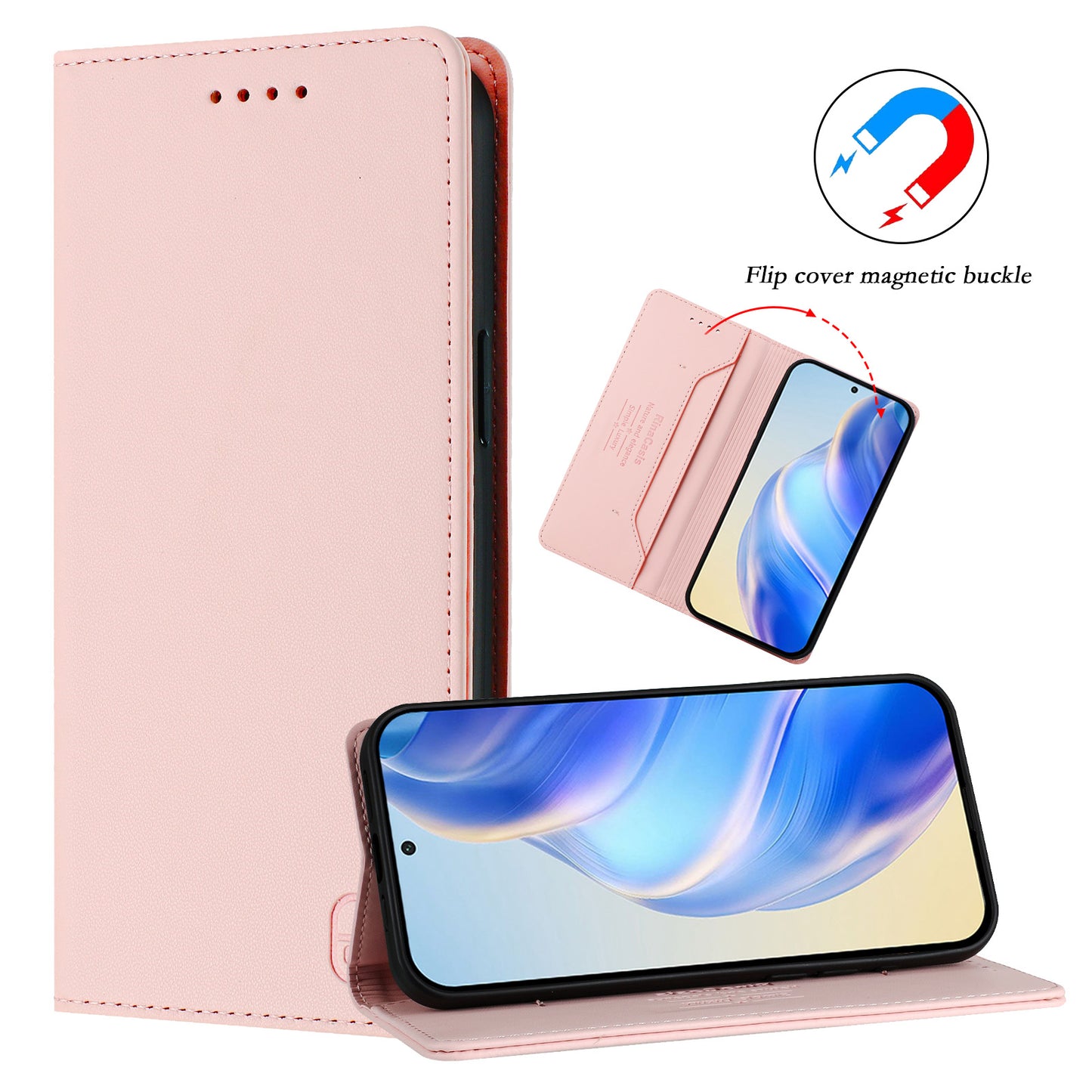 For iPhone 17 Pro Max Leather Case RINACASIS RC01 Phone Cover with RFID Blocking Wallet Stand - Pink