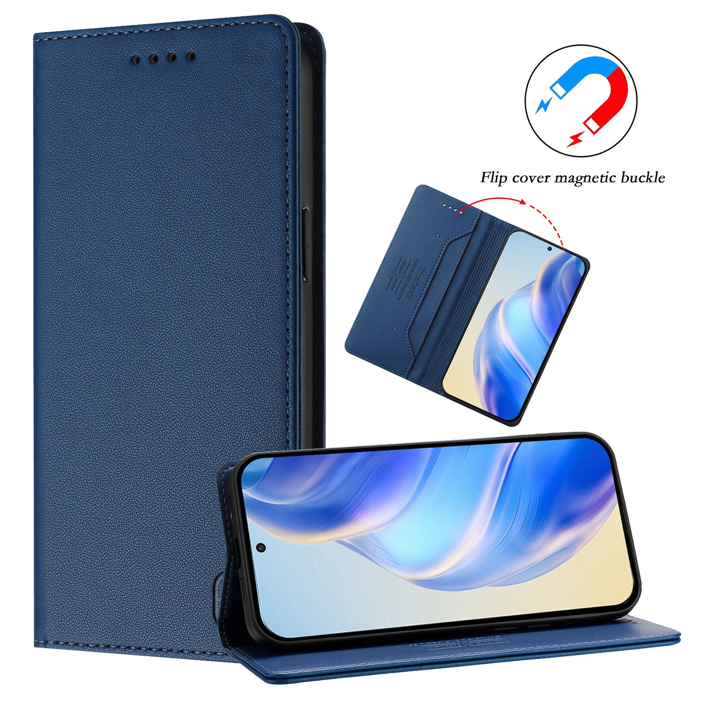 For iPhone 17 Pro Max Leather Case RINACASIS RC01 Phone Cover with RFID Blocking Wallet Stand - Dark Blue