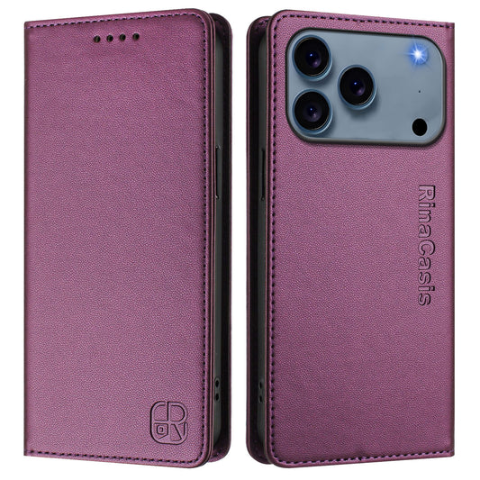 For iPhone 17 Pro Max Leather Case RINACASIS RC01 Phone Cover with RFID Blocking Wallet Stand - Violet