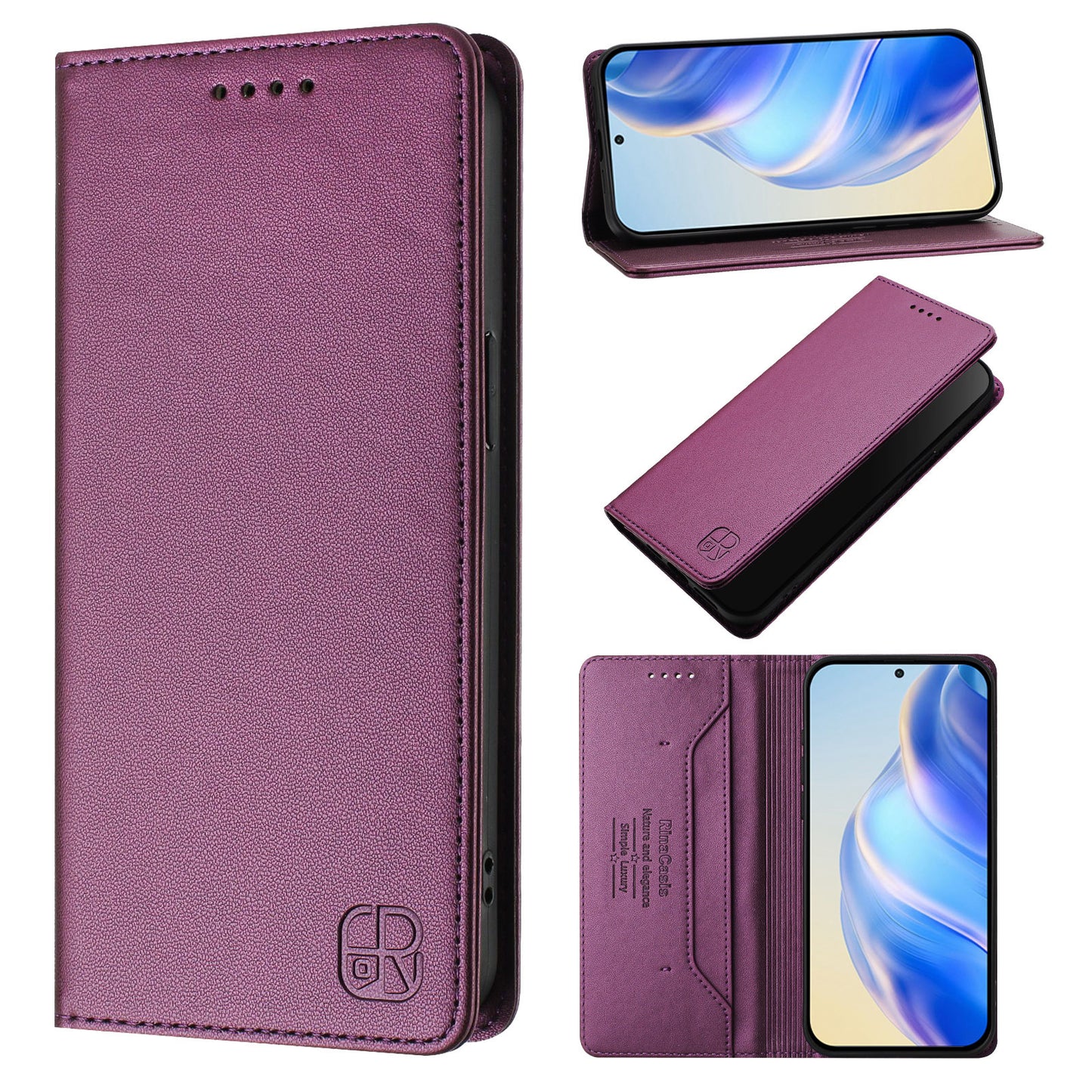 For iPhone 17 Pro Max Leather Case RINACASIS RC01 Phone Cover with RFID Blocking Wallet Stand - Violet