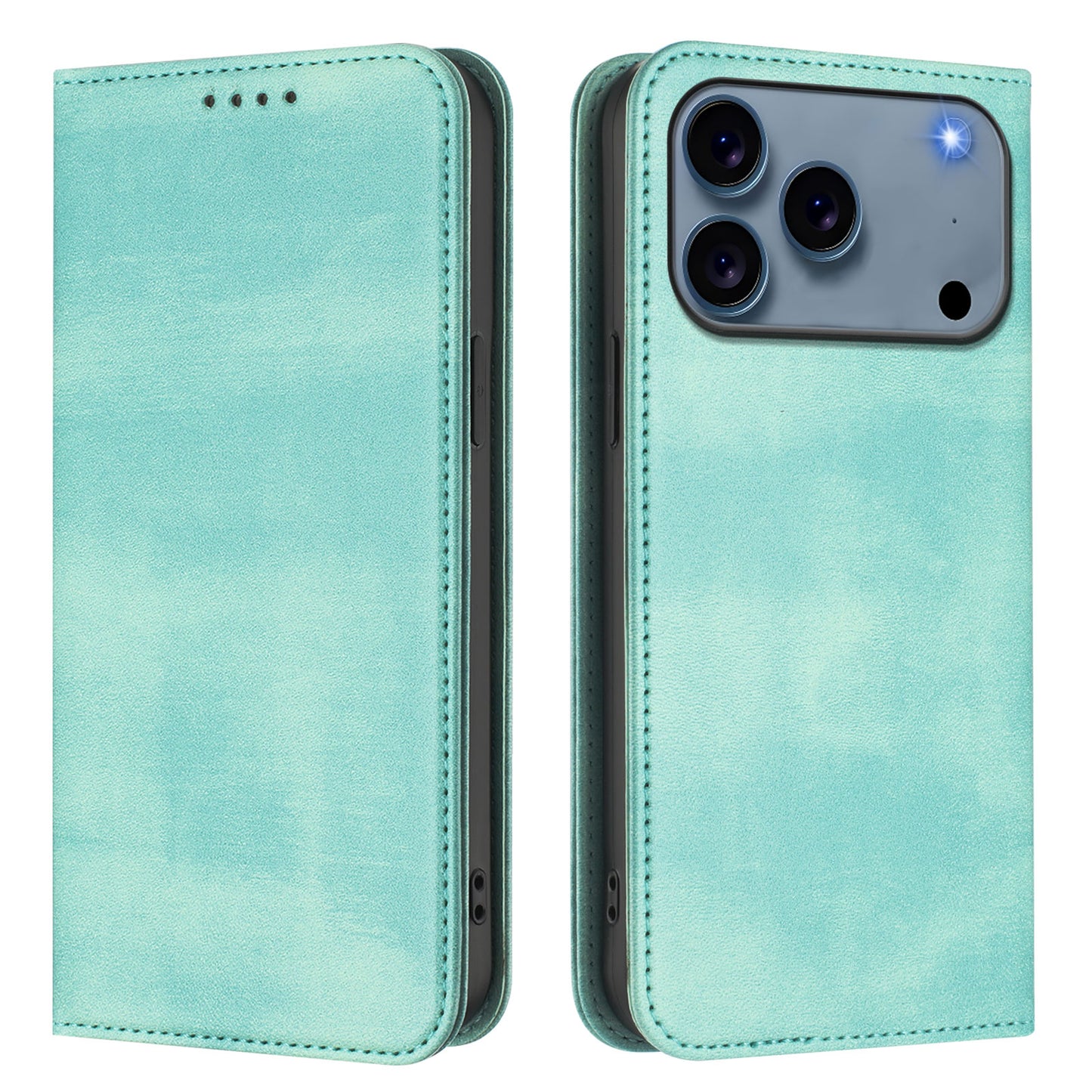 For iPhone 17 Pro Max Wallet Cases Retro Texture RFID Blocking Leather Phone Cover - Mint Green