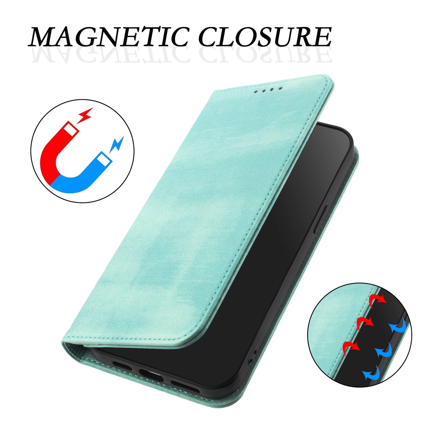 For iPhone 17 Pro Max Wallet Cases Retro Texture RFID Blocking Leather Phone Cover - Mint Green
