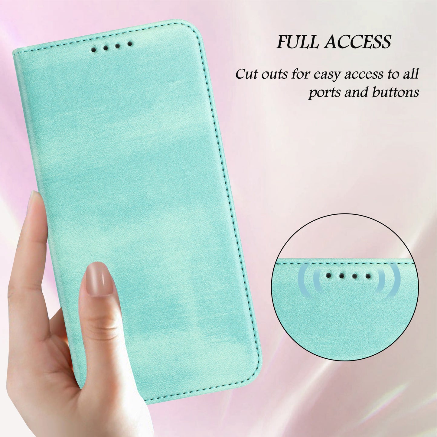 For iPhone 17 Pro Max Wallet Cases Retro Texture RFID Blocking Leather Phone Cover - Mint Green
