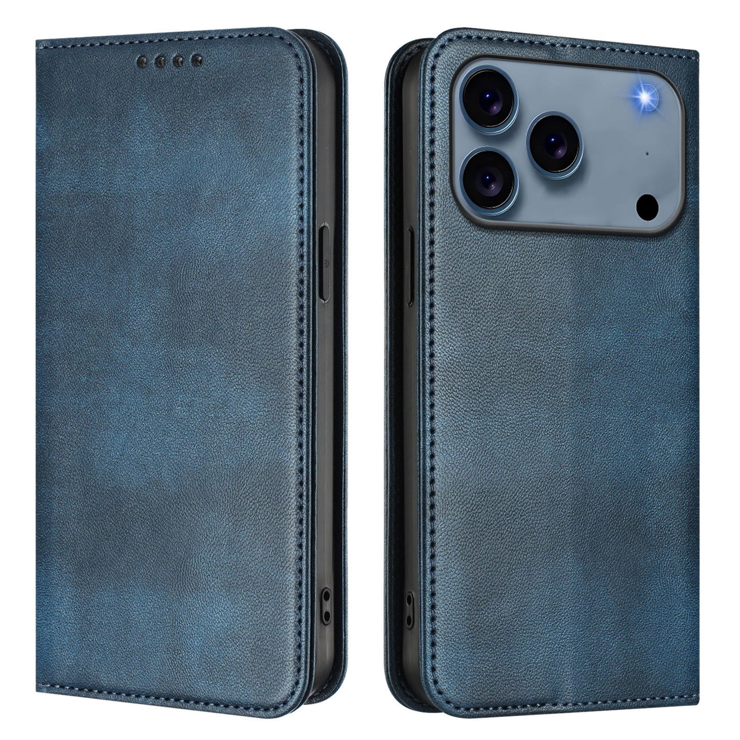 For iPhone 17 Pro Max Wallet Cases Retro Texture RFID Blocking Leather Phone Cover - Blue