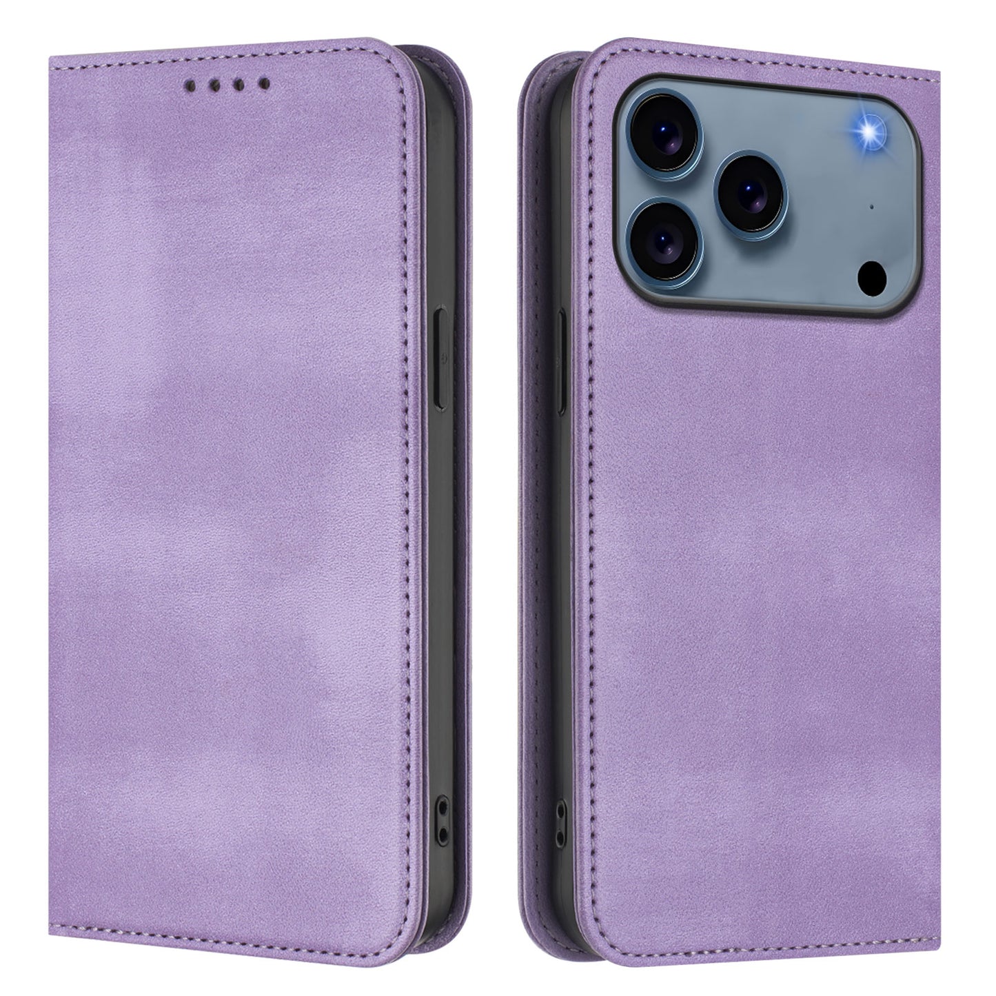 For iPhone 17 Pro Max Wallet Cases Retro Texture RFID Blocking Leather Phone Cover - Light Purple