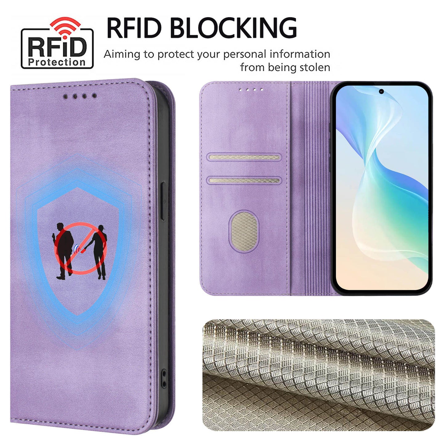 For iPhone 17 Pro Max Wallet Cases Retro Texture RFID Blocking Leather Phone Cover - Light Purple