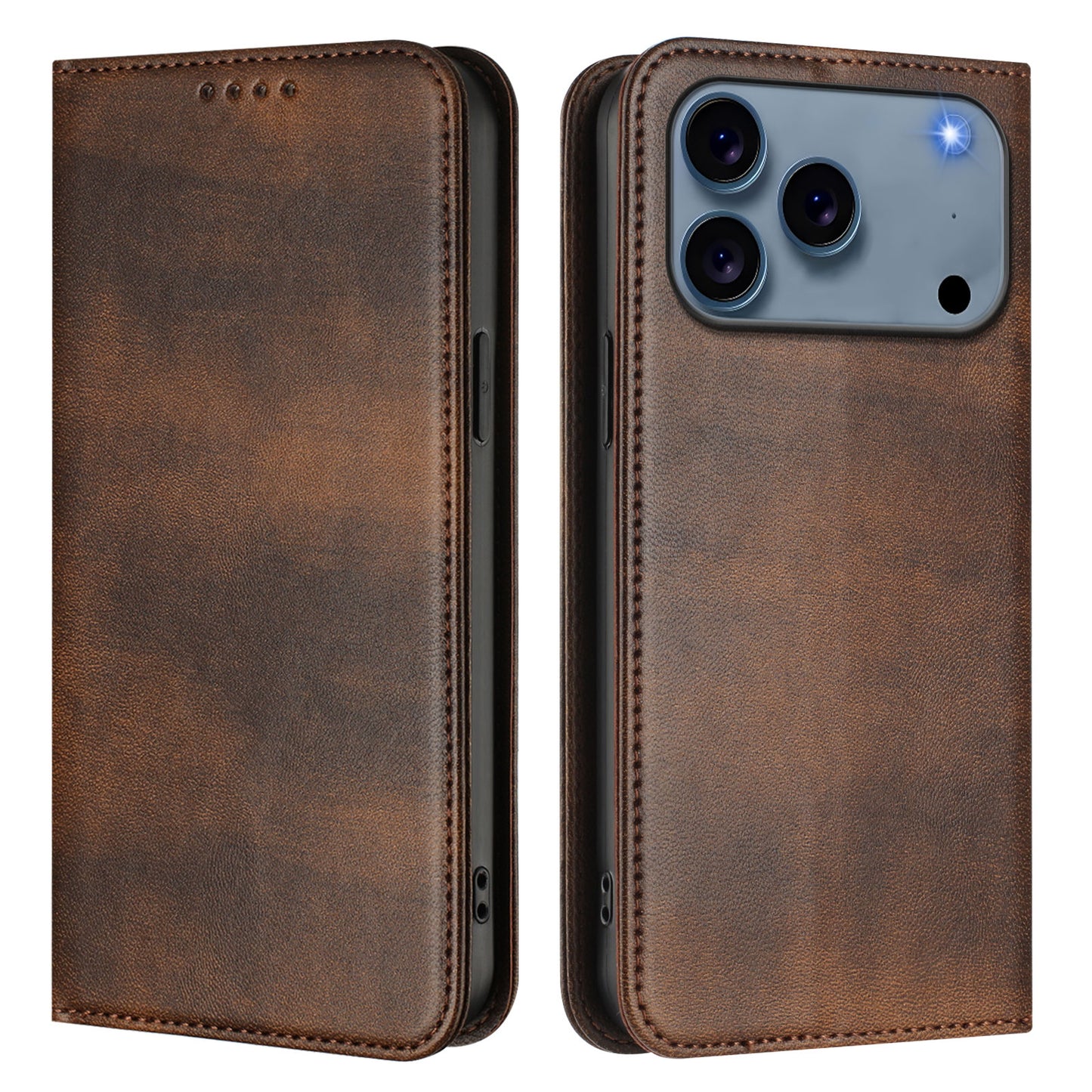 For iPhone 17 Pro Max Wallet Cases Retro Texture RFID Blocking Leather Phone Cover - Brown
