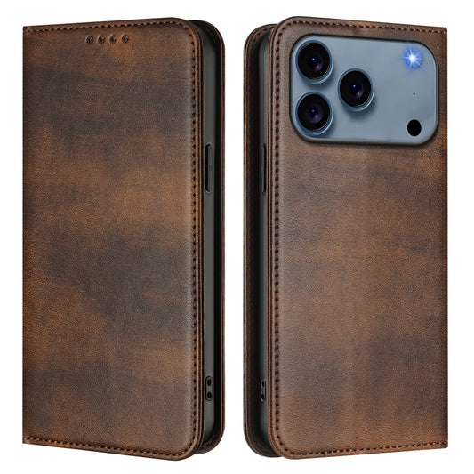 For iPhone 17 Pro Max Wallet Cases Retro Texture RFID Blocking Leather Phone Cover - Brown