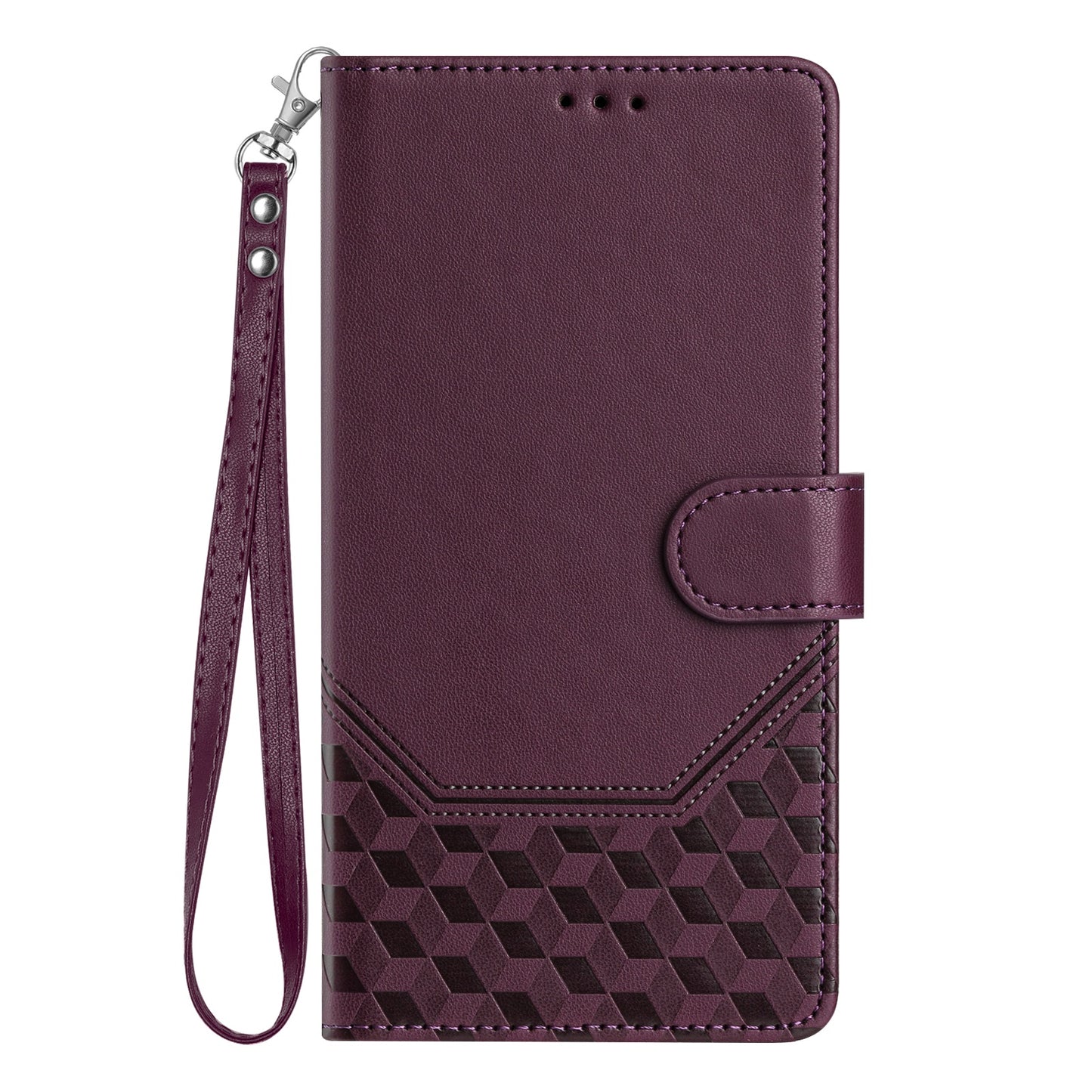 For iPhone 17 Pro Max Case Imprinted Honeycomb RFID Blocking Leather Phone Cover with Strap - Dark Purple