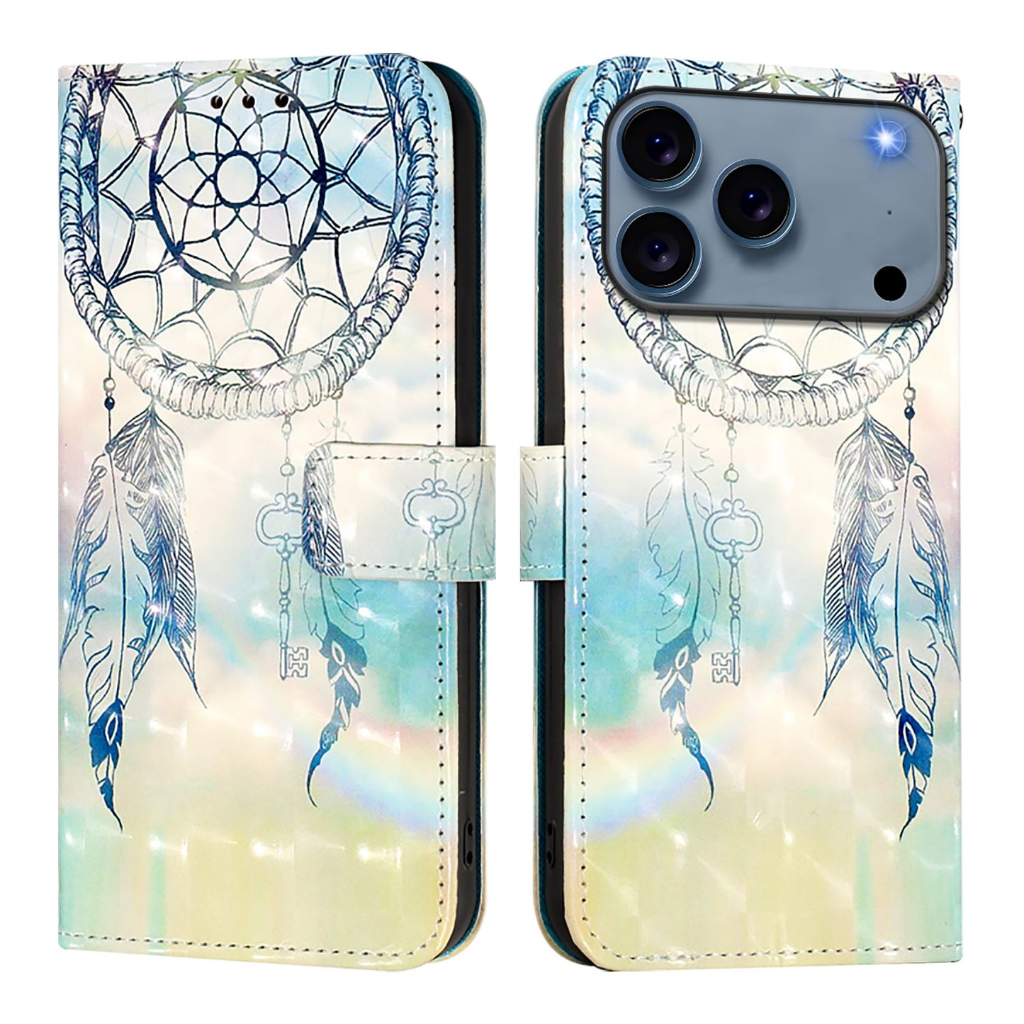 For iPhone 17 Pro Max Leather Case Pattern Printing Wallet Stand Mobile Cover with Strap - Dream Wind Chime