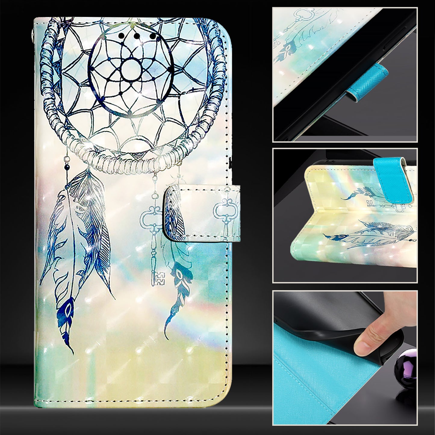 For iPhone 17 Pro Max Leather Case Pattern Printing Wallet Stand Mobile Cover with Strap - Dream Wind Chime