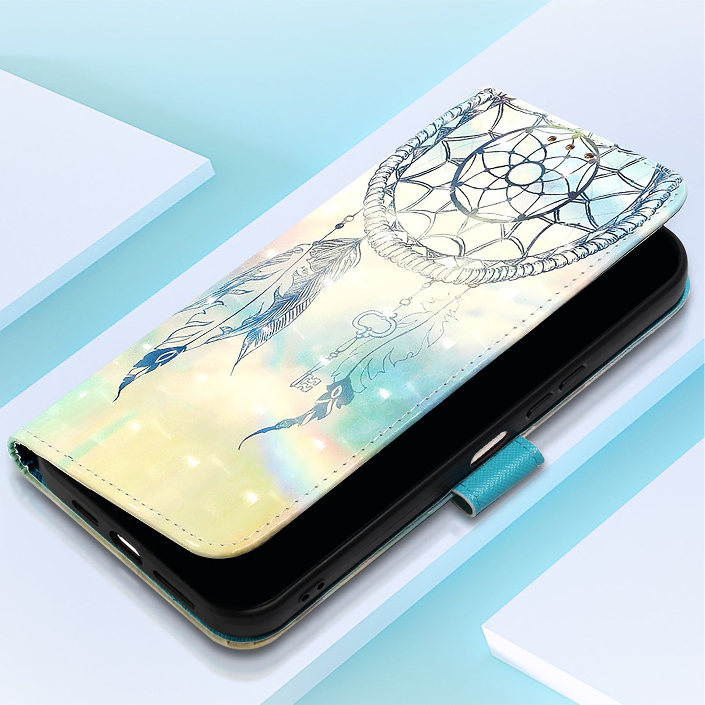 For iPhone 17 Pro Max Leather Case Pattern Printing Wallet Stand Mobile Cover with Strap - Dream Wind Chime