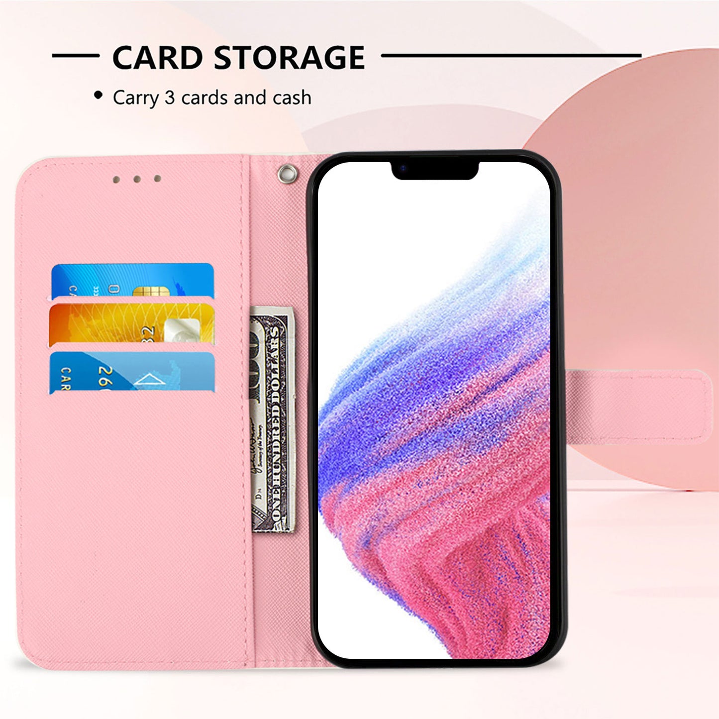 For iPhone 17 Pro Max Leather Case Pattern Printing Wallet Stand Mobile Cover with Strap - Flower