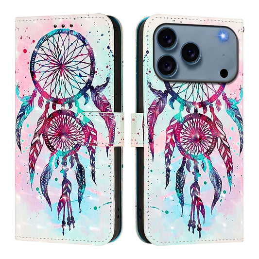 For iPhone 17 Pro Max Leather Case Pattern Printing Wallet Stand Mobile Cover with Strap - Colorful Wind Chime