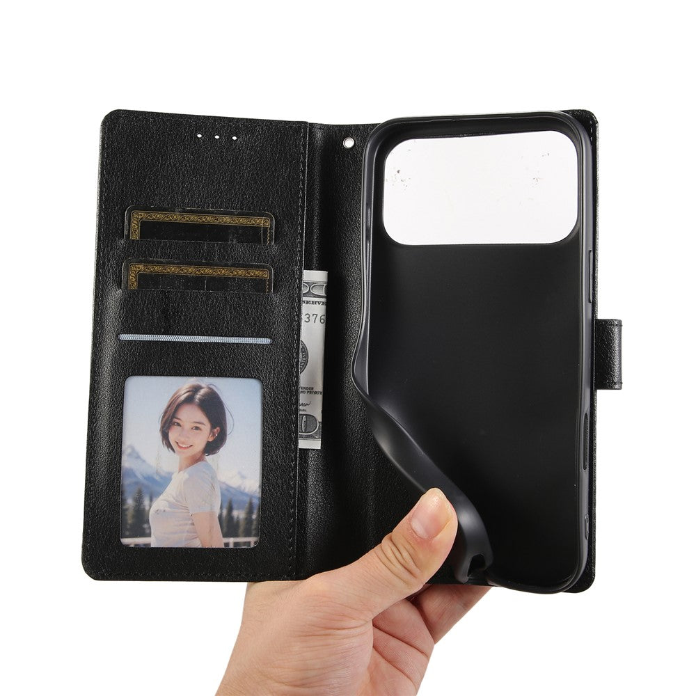 For iPhone 17 Pro Max Case Wallet Stand View PU Leather Phone Cover with Wrist Strap - Black