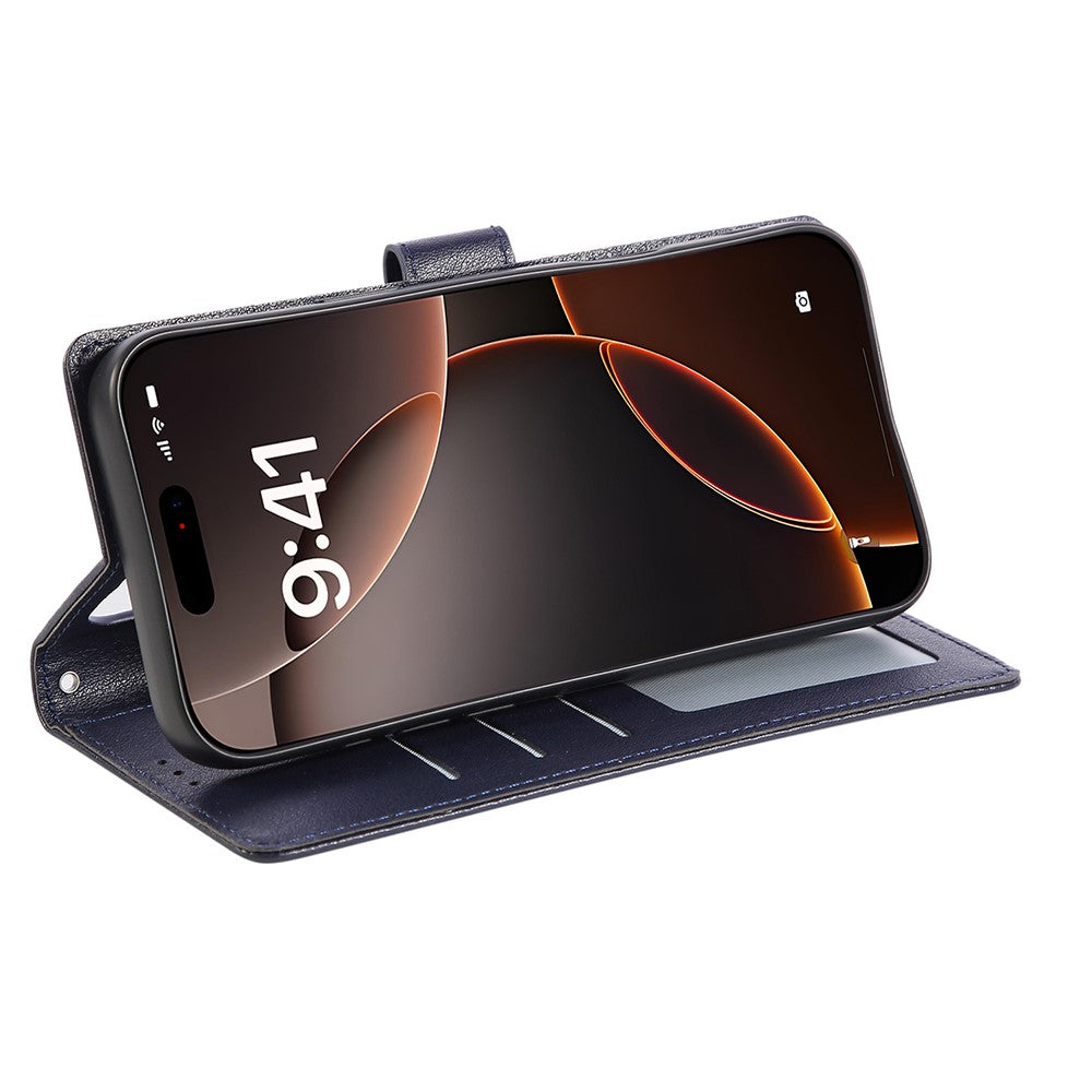 For iPhone 17 Pro Max Case Wallet Stand View PU Leather Phone Cover with Wrist Strap - Blue