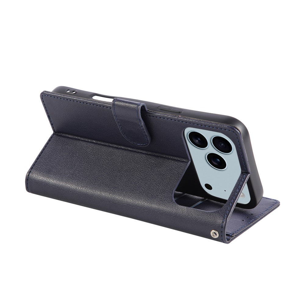 For iPhone 17 Pro Max Case Wallet Stand View PU Leather Phone Cover with Wrist Strap - Blue