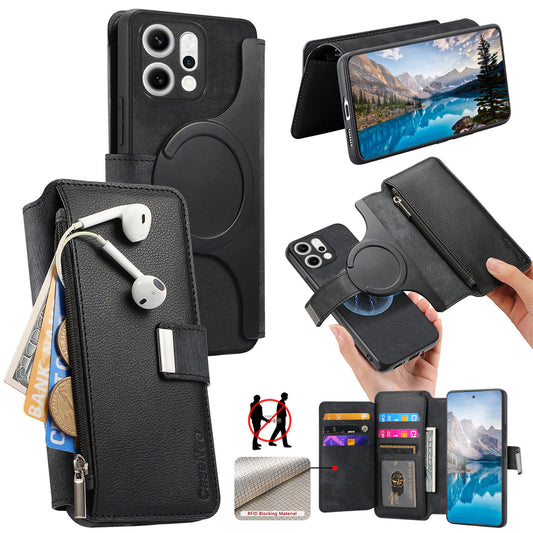 For Oppo Reno14 Pro 5G (Global) Case CASENEO MW-02 Detachable Magnetic Leather Flip Phone Cover - Black