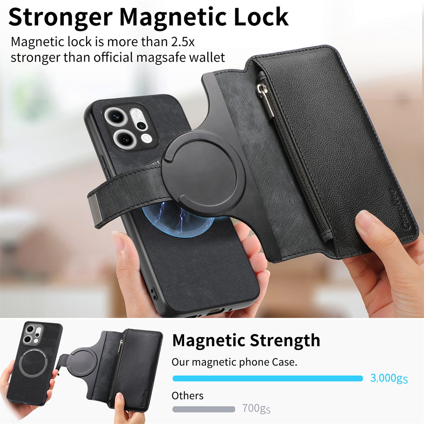 For Oppo Reno14 Pro 5G (Global) Case CASENEO MW-02 Detachable Magnetic Leather Flip Phone Cover - Black