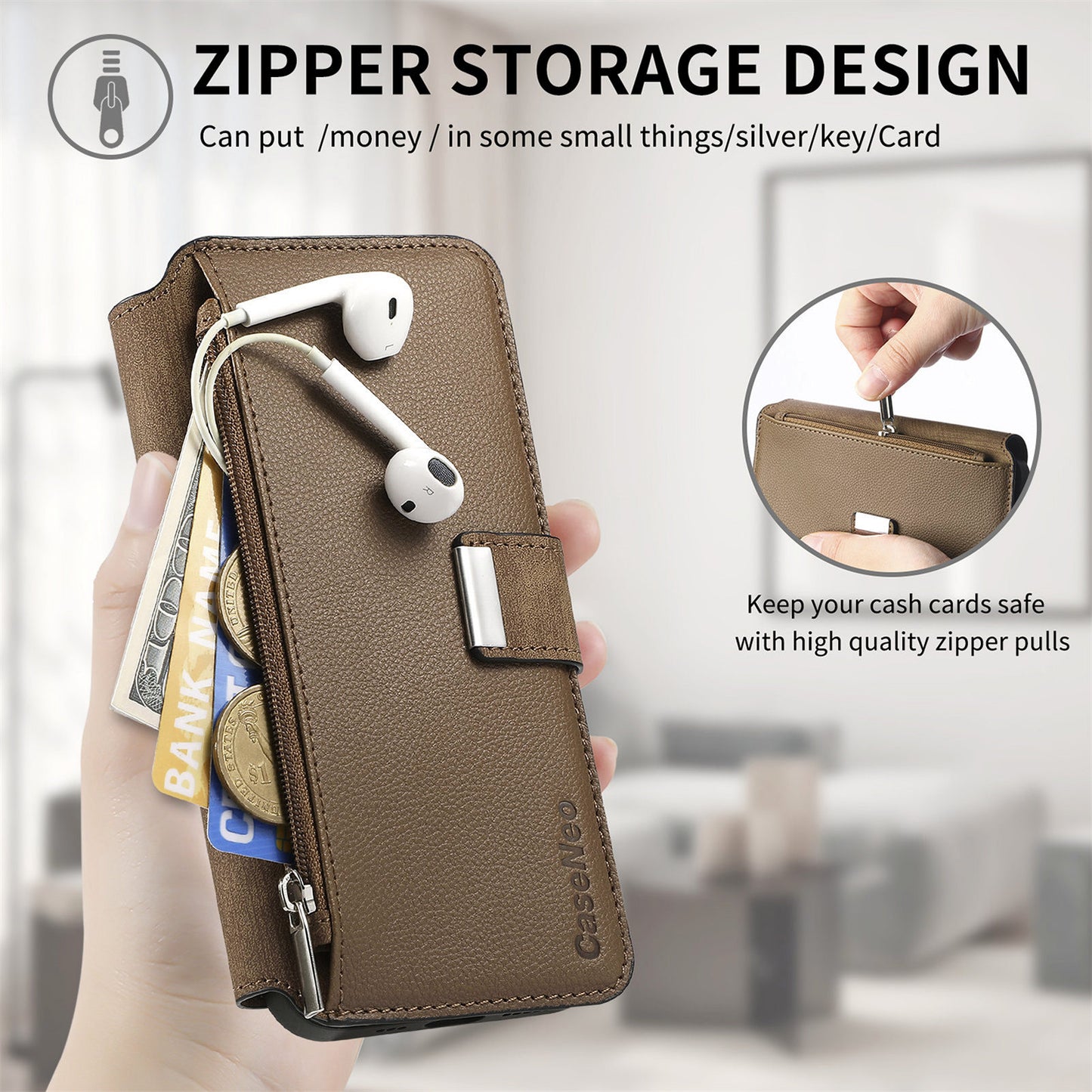For Oppo Reno14 Pro 5G (Global) Case CASENEO MW-02 Detachable Magnetic Leather Flip Phone Cover - Brown