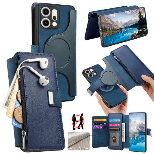 For Oppo Reno14 Pro 5G (Global) Case CASENEO MW-02 Detachable Magnetic Leather Flip Phone Cover - Dark Blue