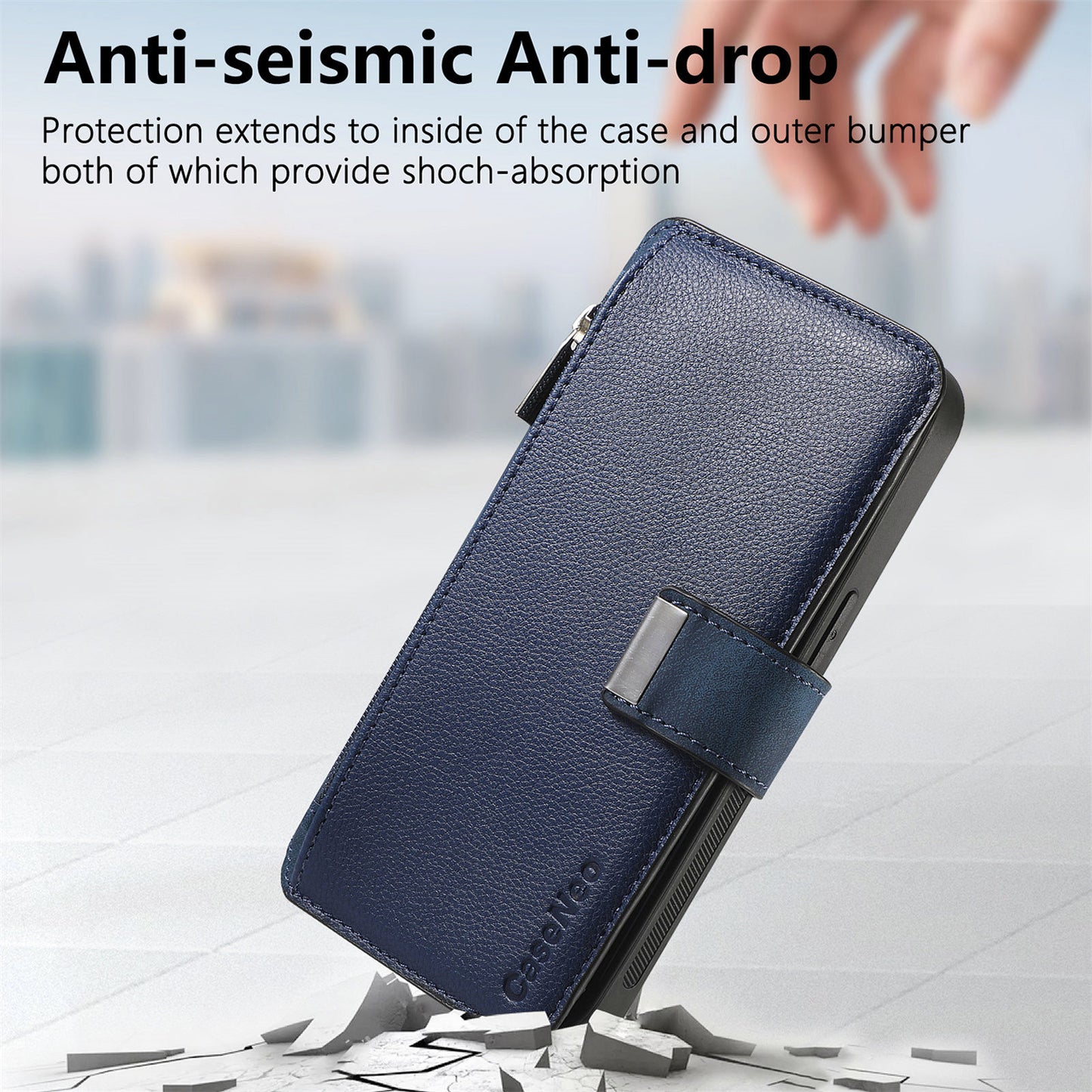 For Oppo Reno14 Pro 5G (Global) Case CASENEO MW-02 Detachable Magnetic Leather Flip Phone Cover - Dark Blue