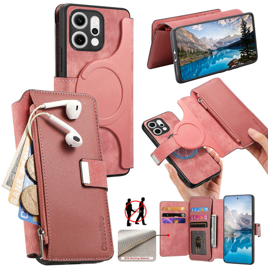 For Oppo Reno14 Pro 5G (Global) Case CASENEO MW-02 Detachable Magnetic Leather Flip Phone Cover - Pink