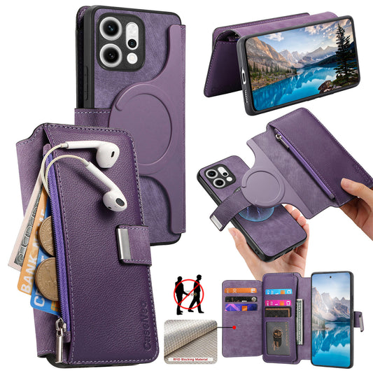 For Oppo Reno14 Pro 5G (Global) Case CASENEO MW-02 Detachable Magnetic Leather Flip Phone Cover - Purple