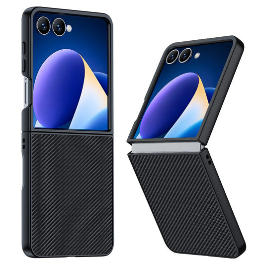 For Samsung Galaxy Z Flip7 5G Case Carbon Fiber Texture Leather + PC Anti-Drop Folding Phone Cover - Black