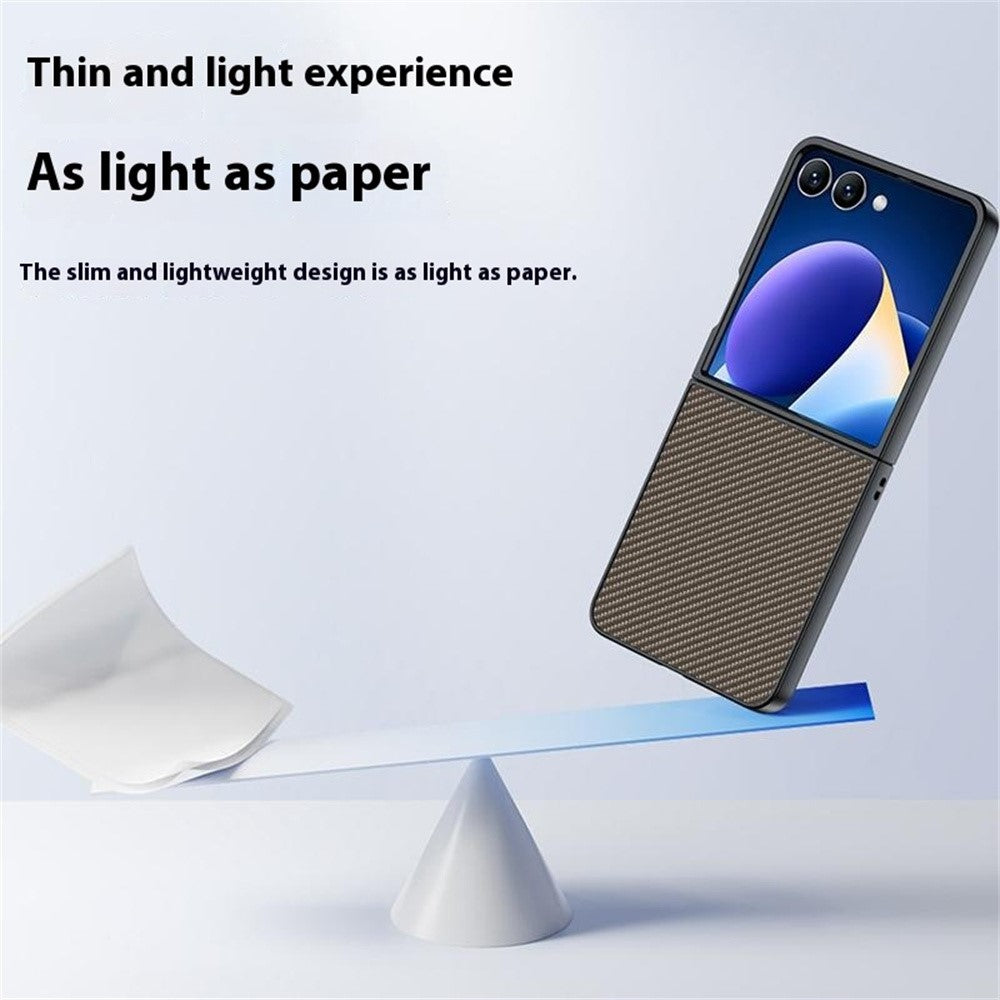 For Samsung Galaxy Z Flip7 5G Case Carbon Fiber Texture Leather + PC Anti-Drop Folding Phone Cover - Black
