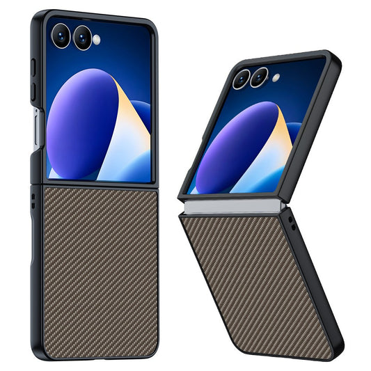 For Samsung Galaxy Z Flip7 5G Case Carbon Fiber Texture Leather + PC Anti-Drop Folding Phone Cover - Gold