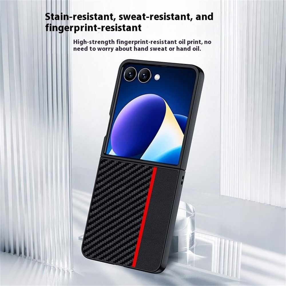 For Samsung Galaxy Z Flip7 5G Case Carbon Fiber Texture Leather + PC Anti-Drop Folding Phone Cover - Black / Yellow