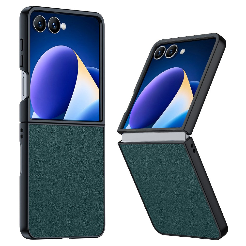 For Samsung Galaxy Z Flip7 5G Case PU Leather Coated PC Anti-Drop Folding Phone Cover - Green