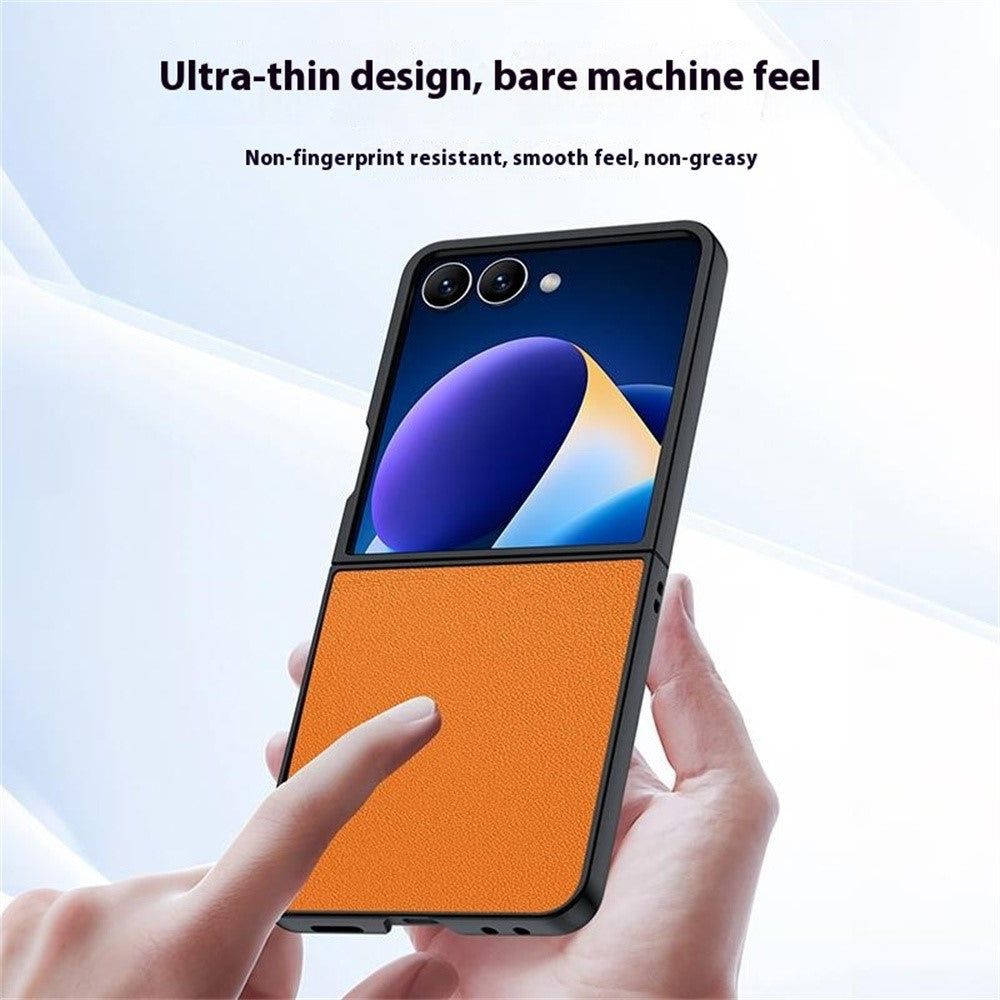 For Samsung Galaxy Z Flip7 5G Case PU Leather Coated PC Anti-Drop Folding Phone Cover - Green